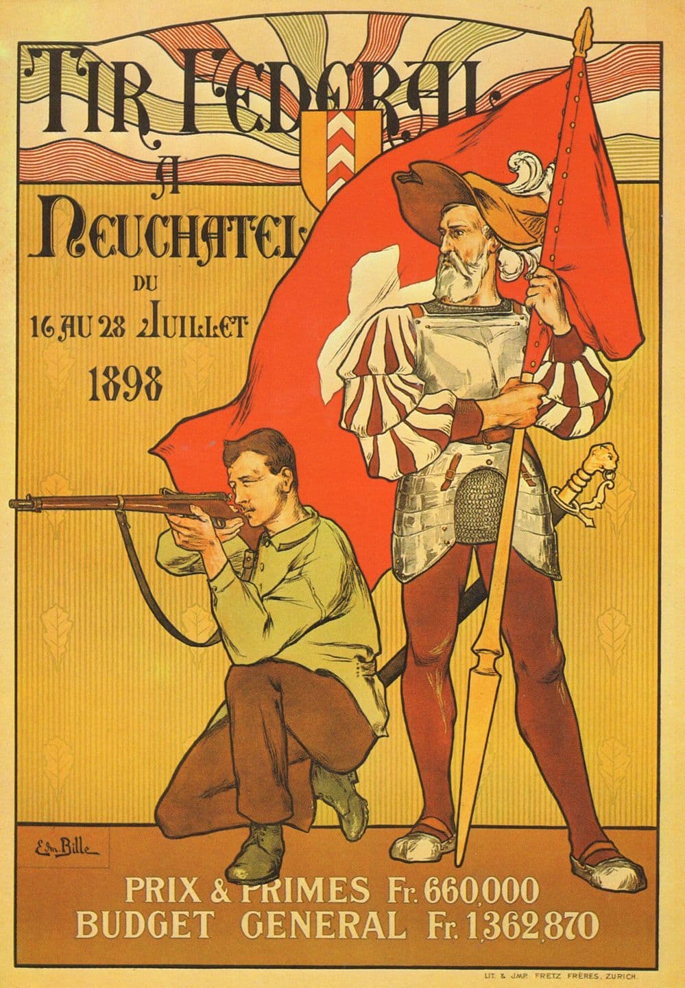 Tir Federa A Neuchatel 1898 Rifle Gun Swiss Poster Advertising Postcard