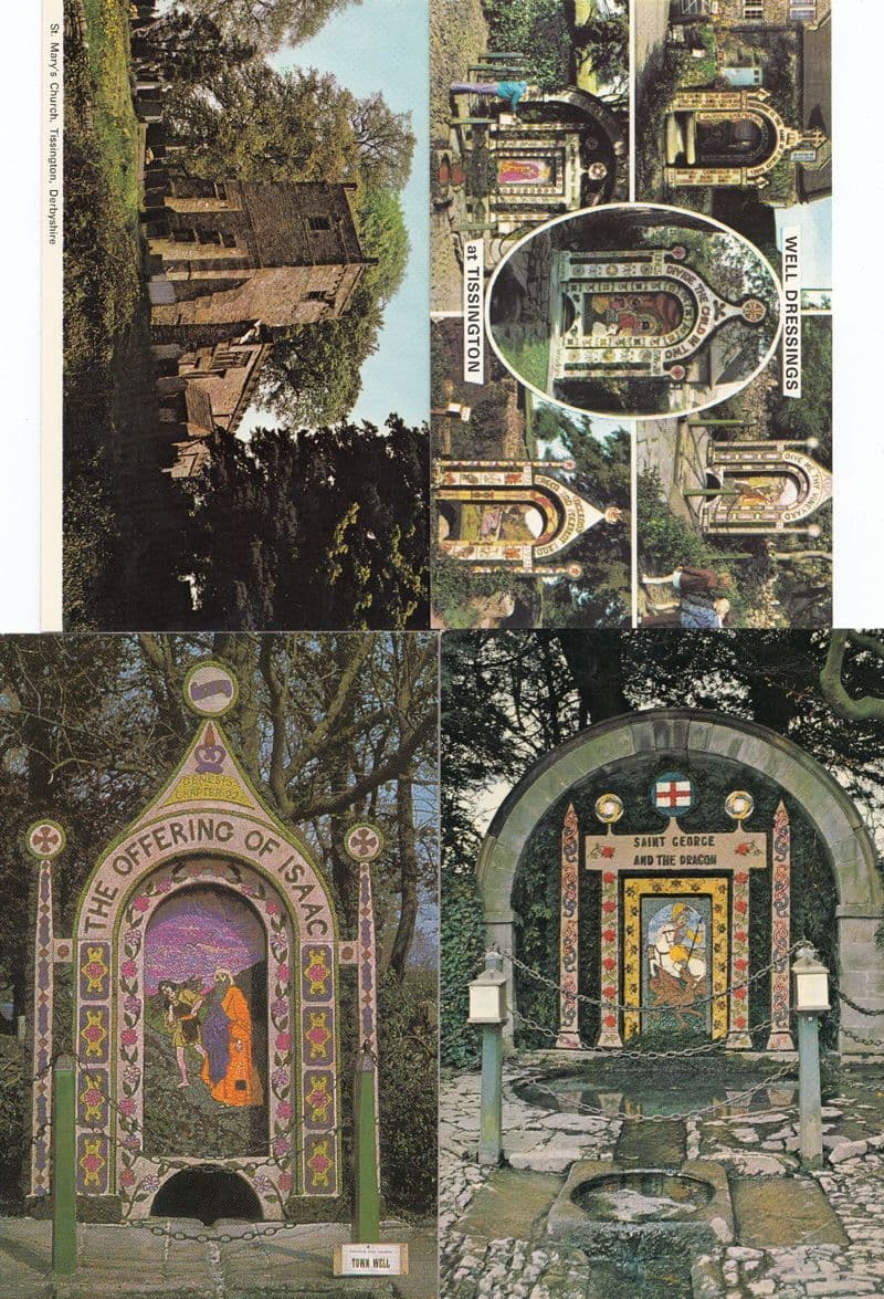 Tissington Church Well Derby 4x Postcard s