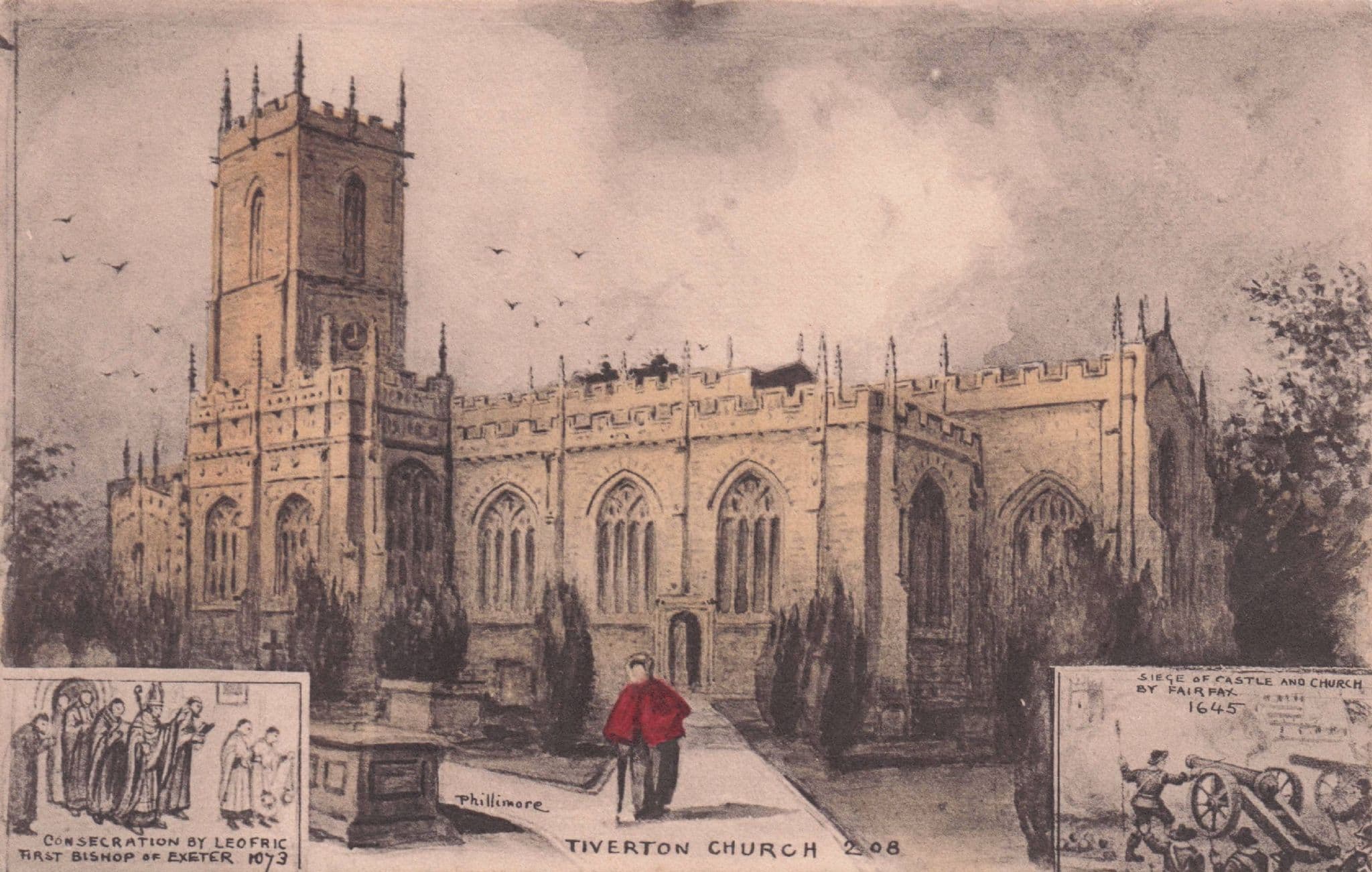 Tiverton Church Devon Leofric Bishop Of Exeter Phillimore Old Postcard