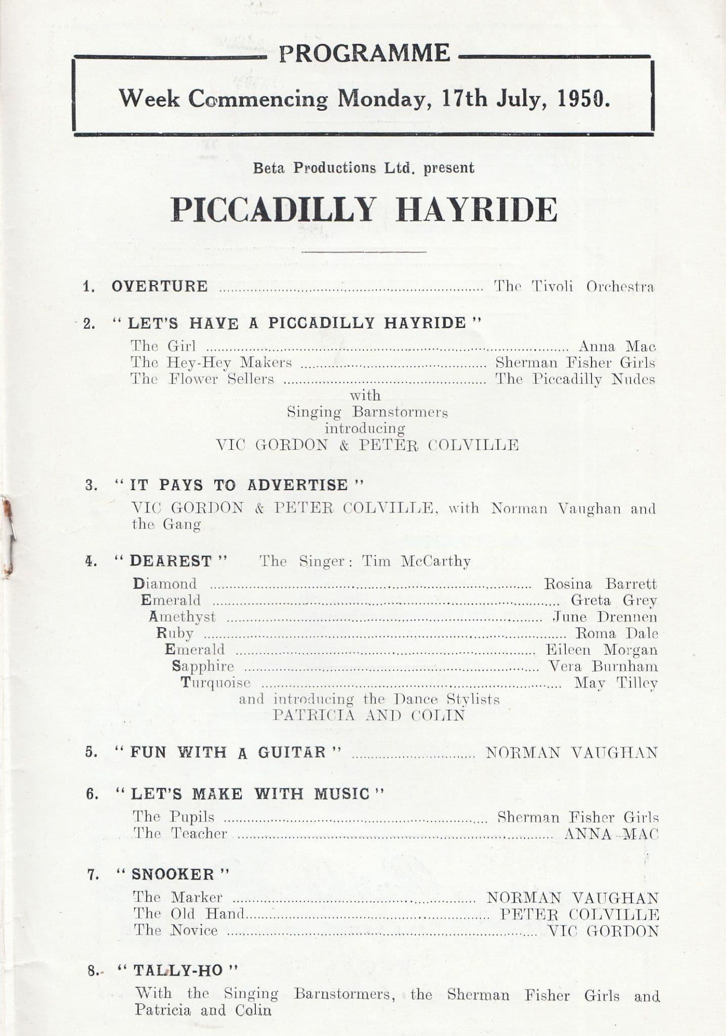 Tivoli Theatre Brighton Sussex Norman Vaughan Theatre Programme
