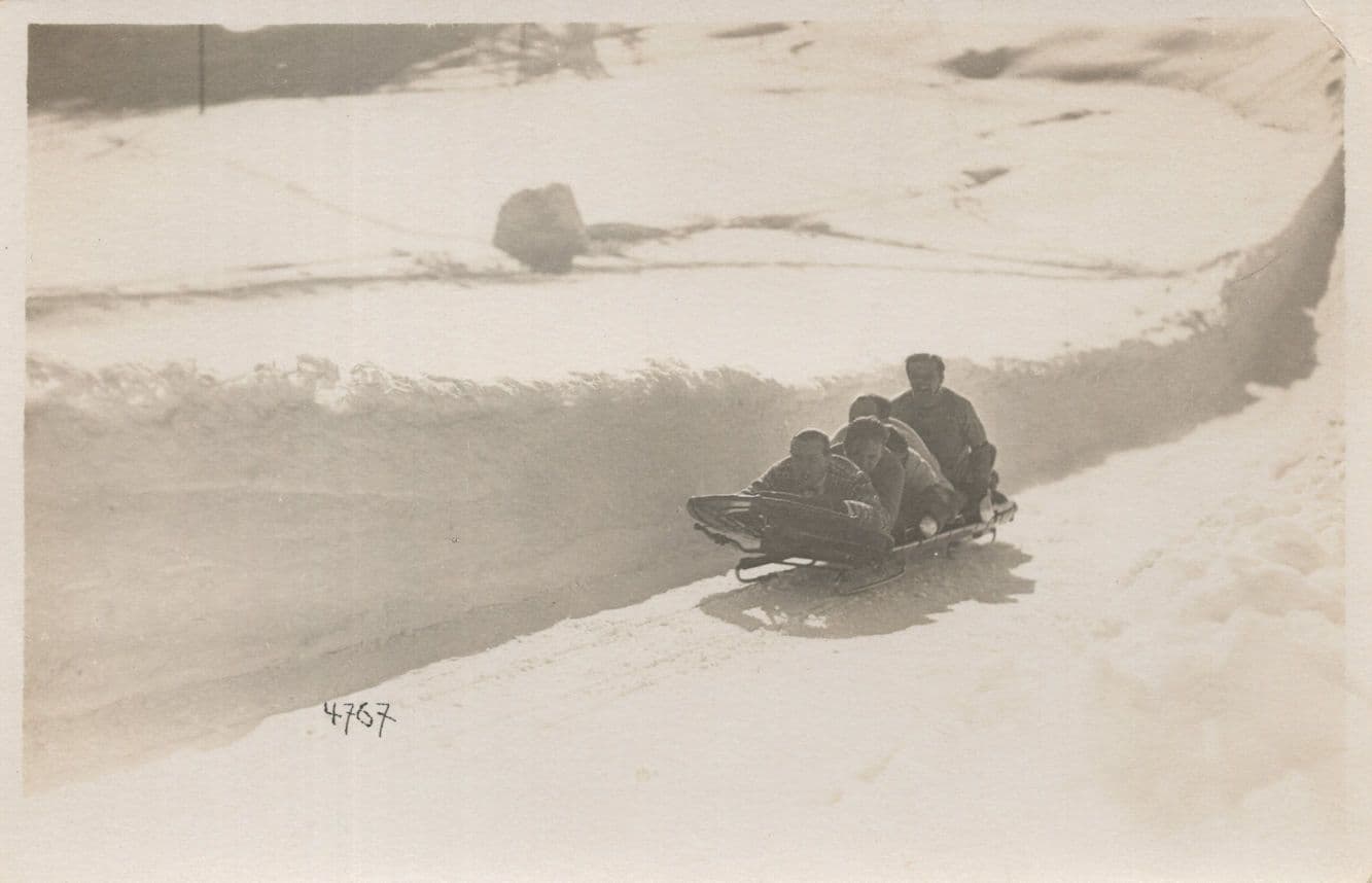 Tobogganing Switzerland Old Photo Postcard