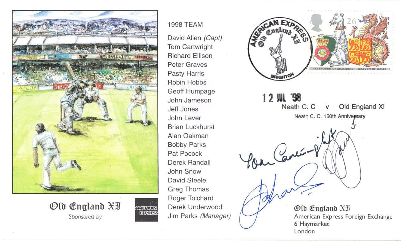 Tom Cartwright John Snow David Steele Hampshire Cricket 1998 Hand Signed FDC