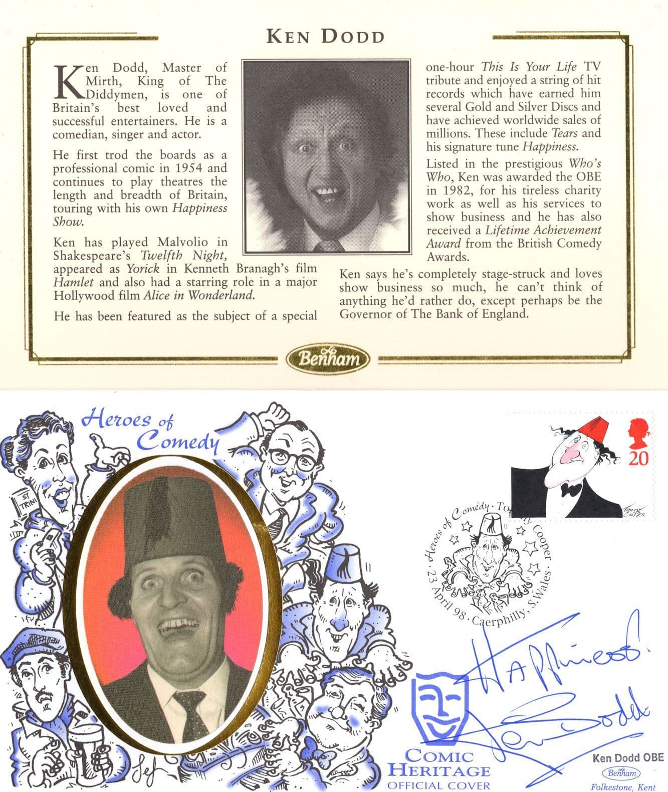 Tommy Cooper Magic Comedian Ken Dodd Benham Hand Signed FDC