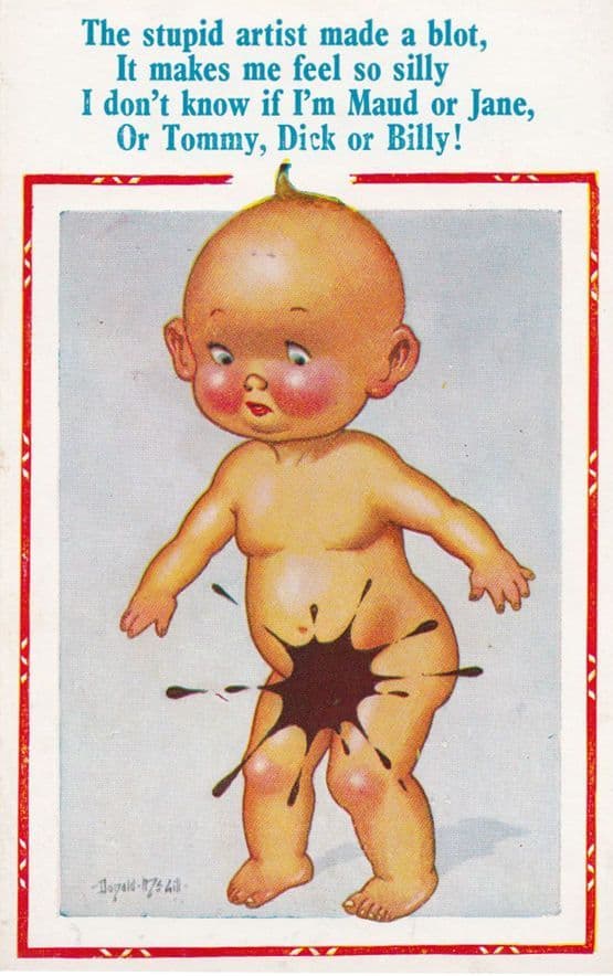 Tommy Dick Billy Baby Ink Blot Stain On Privates 1970s Comic Humour Postcard
