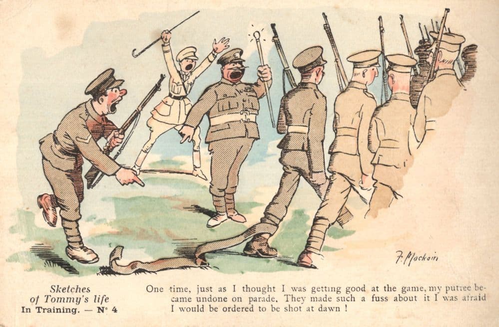 Tommy In Military Parade Training Soldier Old Comic Postcard
