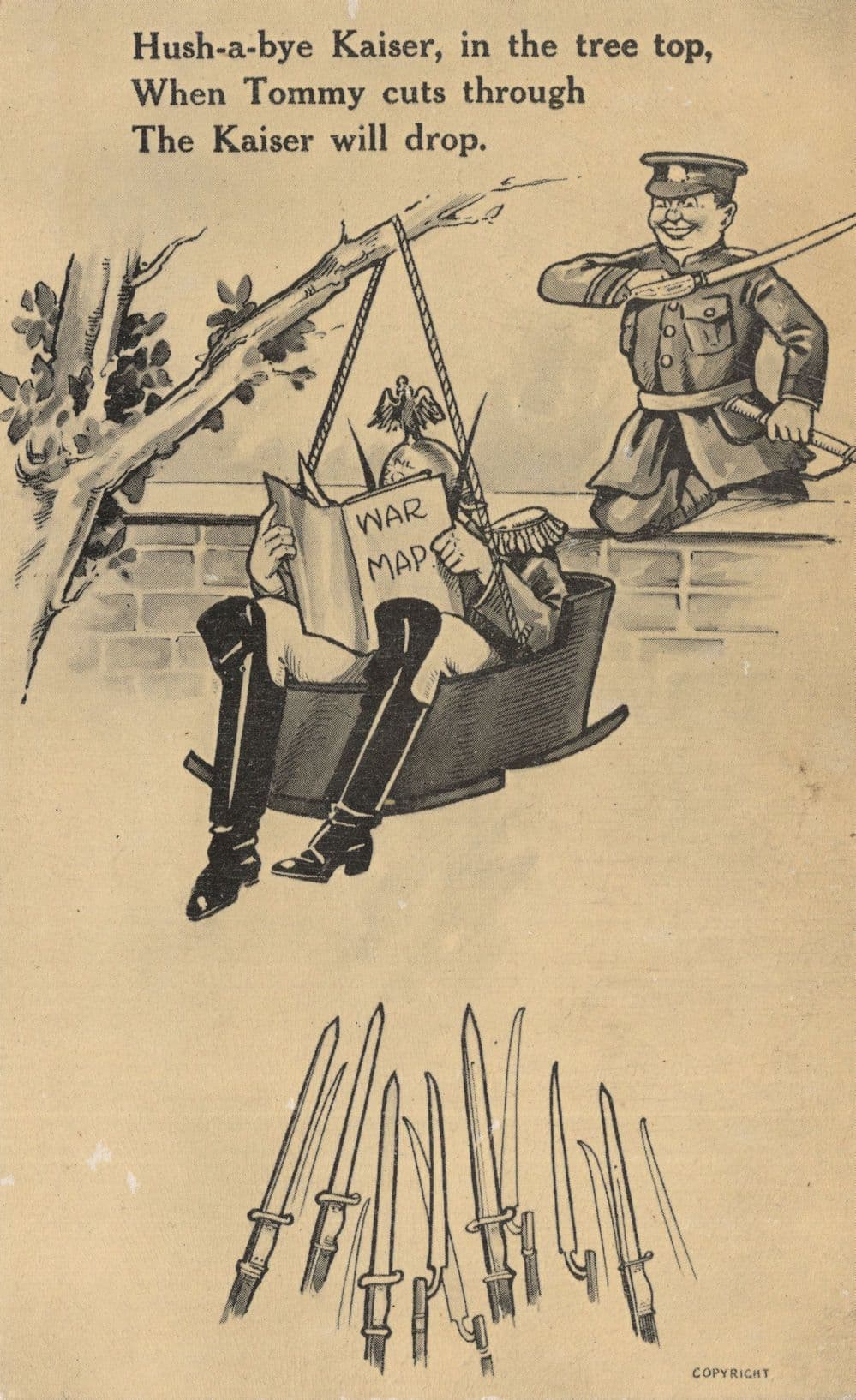Tommy WW1 War Map Comic German Sword Military Kaiser Nursery Rhyme Old Postcard