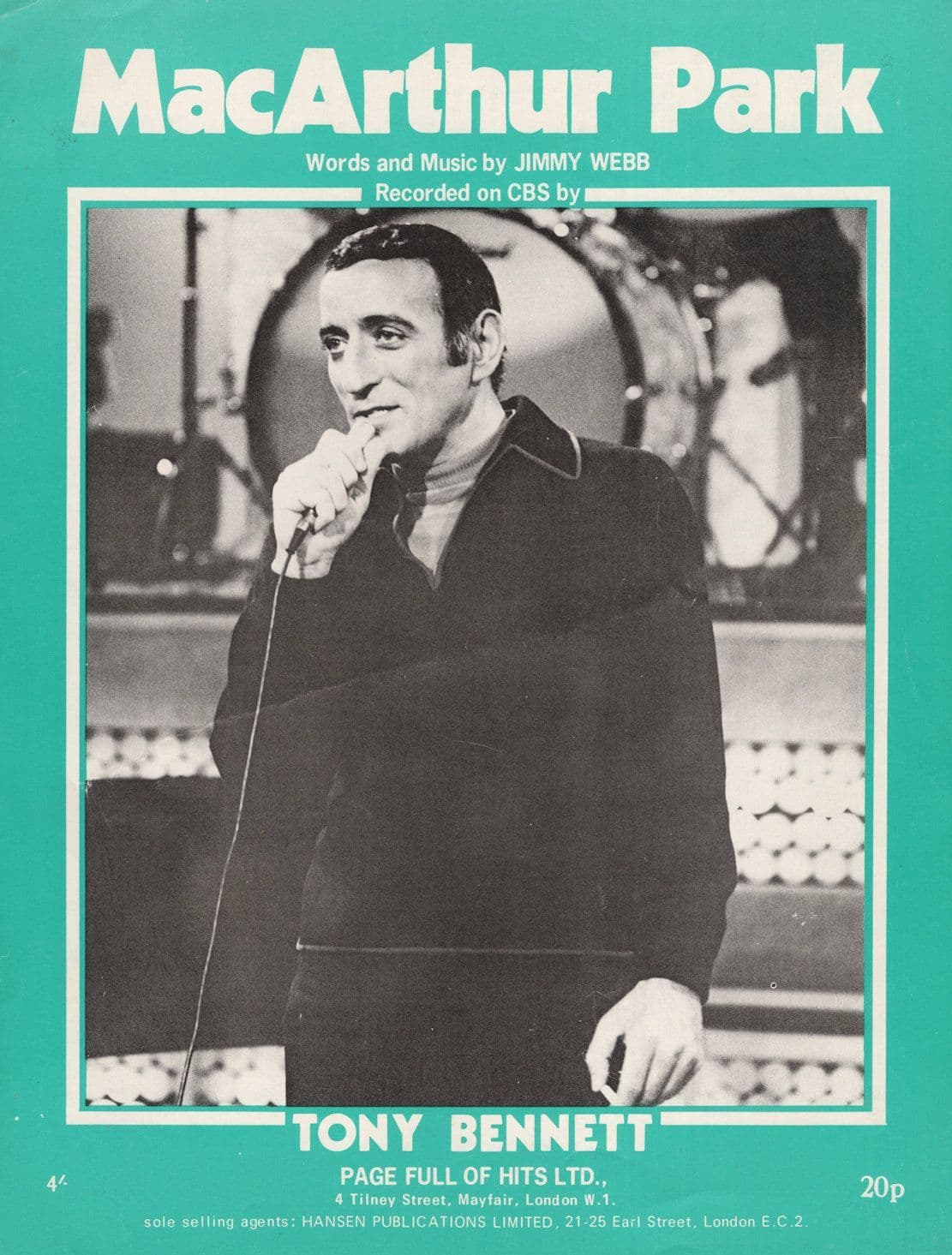 Tony Bennett MacArthur Park Rare 1970s Sheet Music