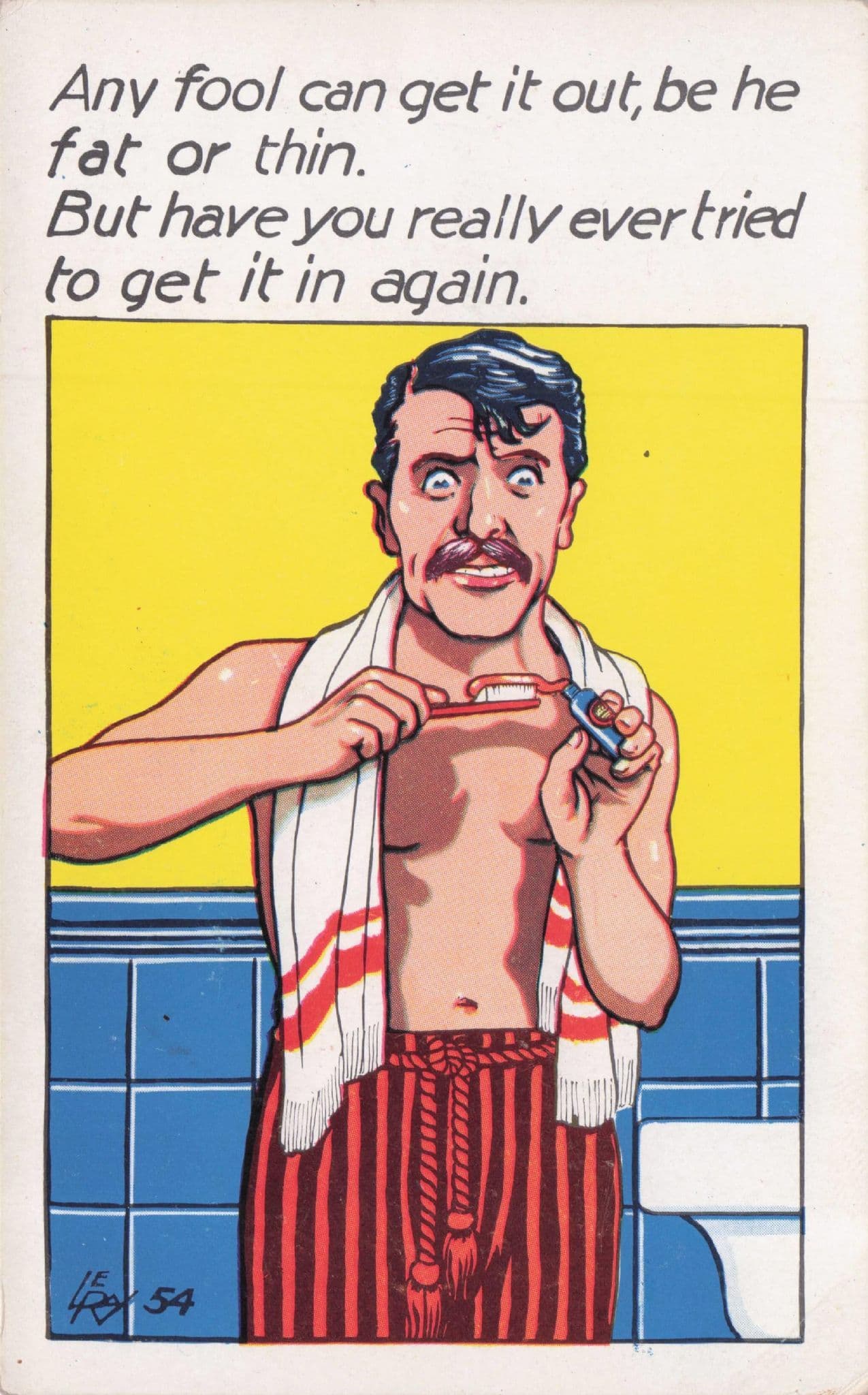 Toothbrush Cleaning Teeth Toothpaste Old Comic Postcard