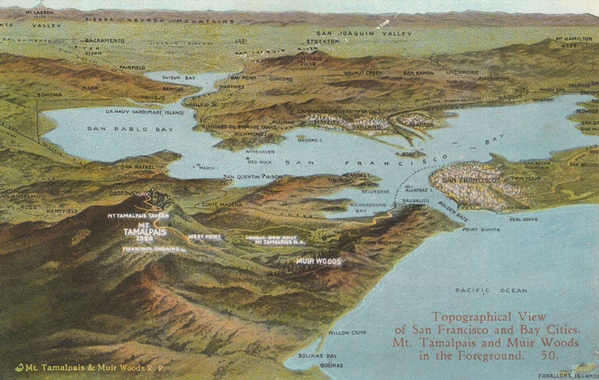 Topographical View Of San Fransisco American Map Old Postcard