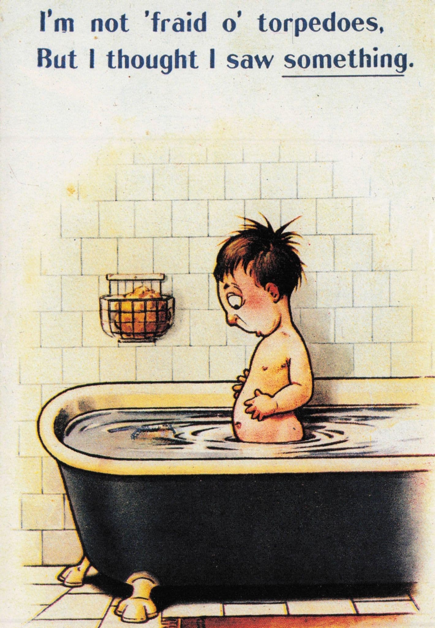 Torpedo In Bath Tub Ship Washing Comic Orig WW1 Postcard