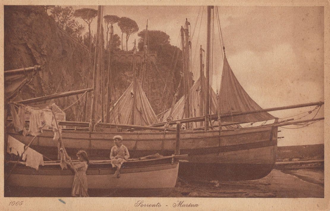 Torrento Marina Child Dressed As Sailor Boat Antique Italy Postcard