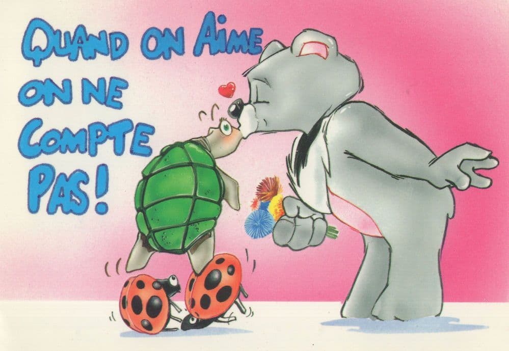 Tortoise Kissing Snogging Bear Ladybirds Crushed Comic Postcard