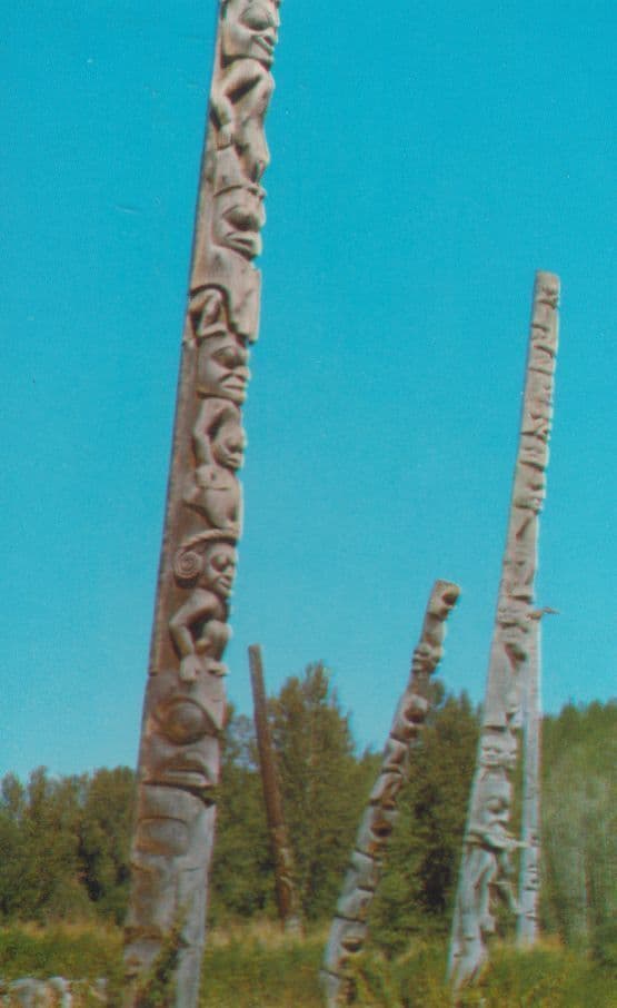 Totem Poles at Kitwancool Indian Village Skeena River BC Canada Postcard