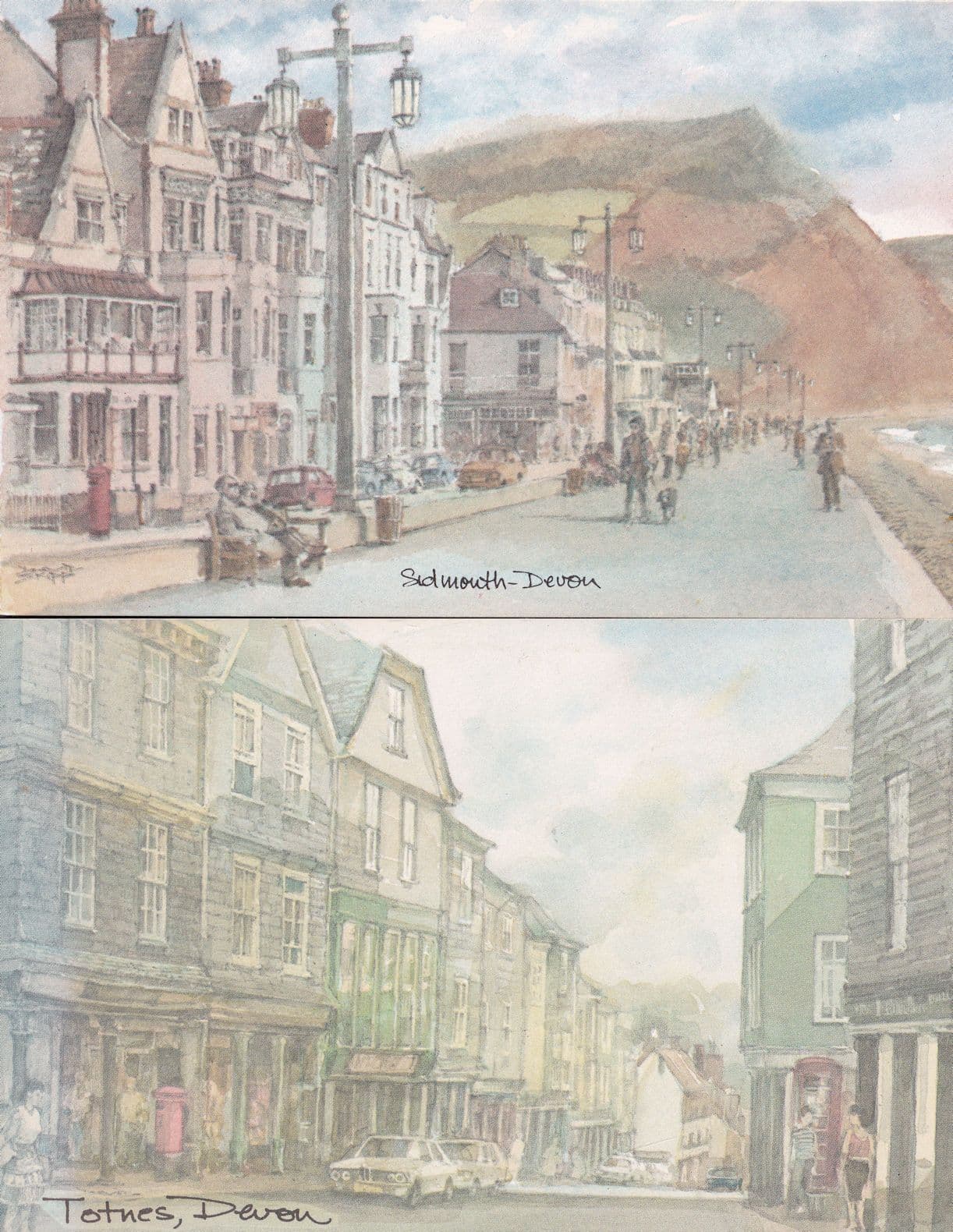 Totnes Sidmouth Devon 2x Beautiful Painting Postcard s