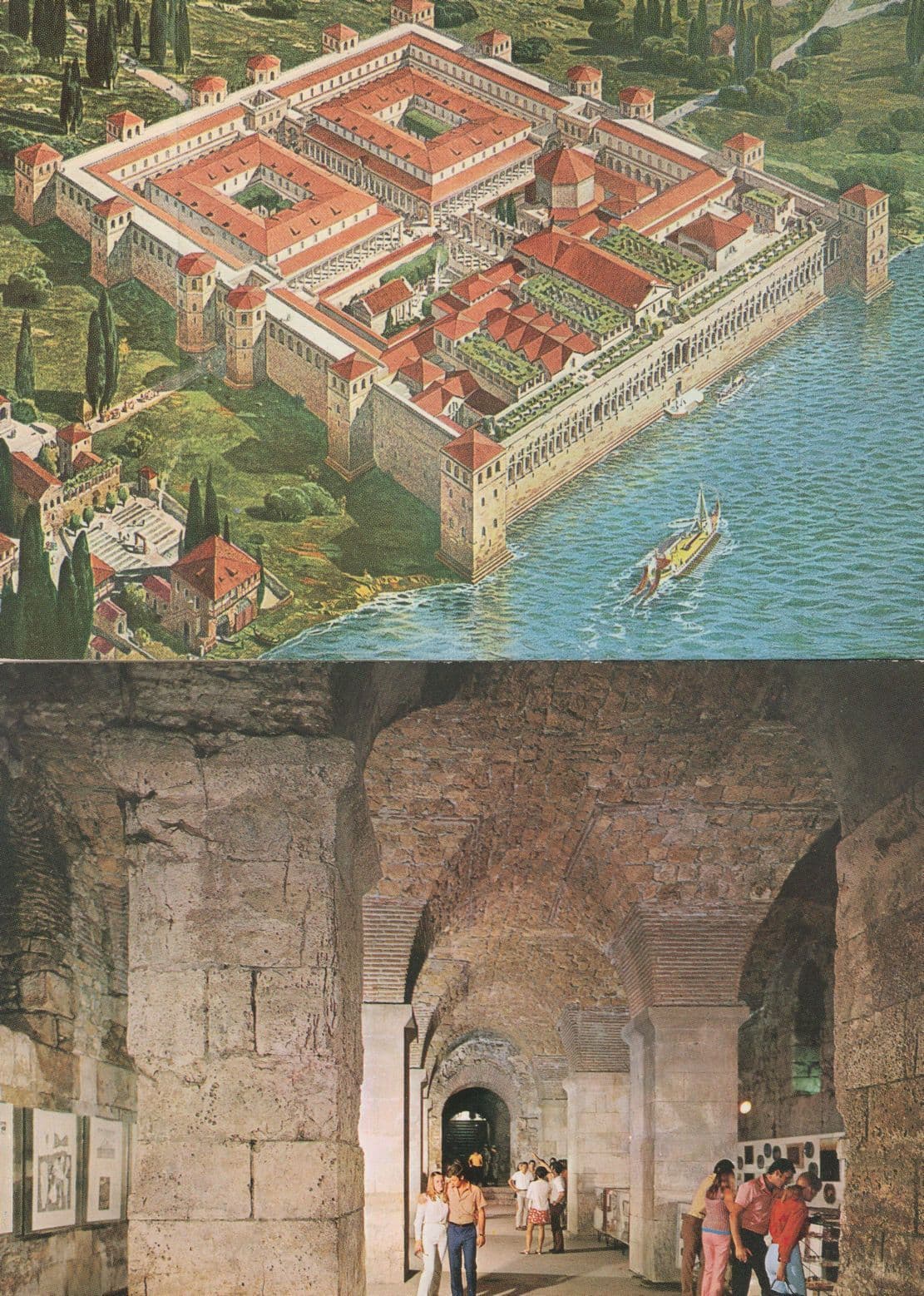 Tourists at Diocletian Roman Emperor Temple & Aerial 2x Postcard s
