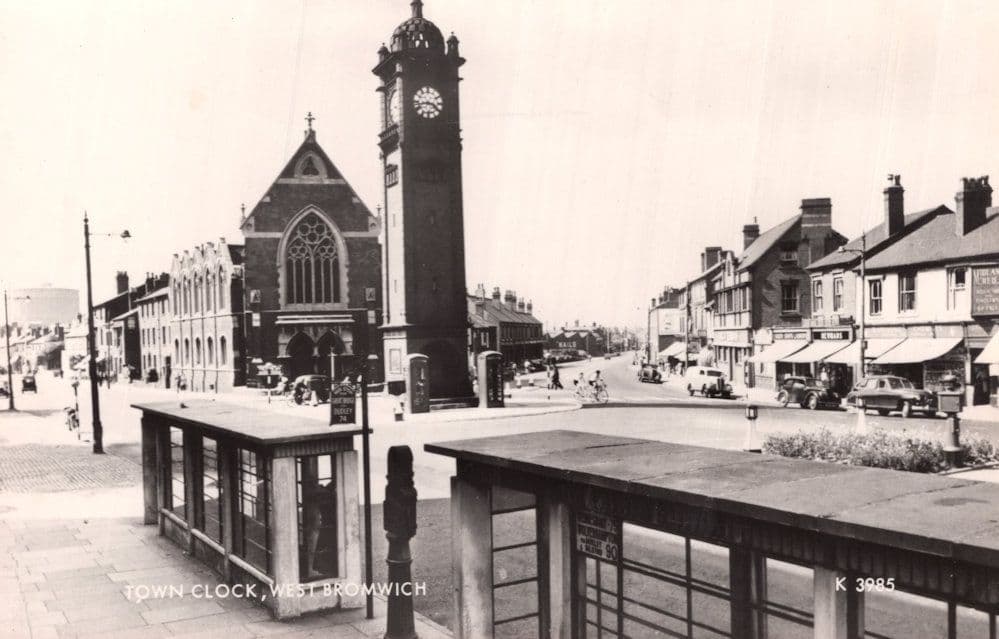 Town Clock West Bromwich by BT Old Telephone Box RPC Postcard