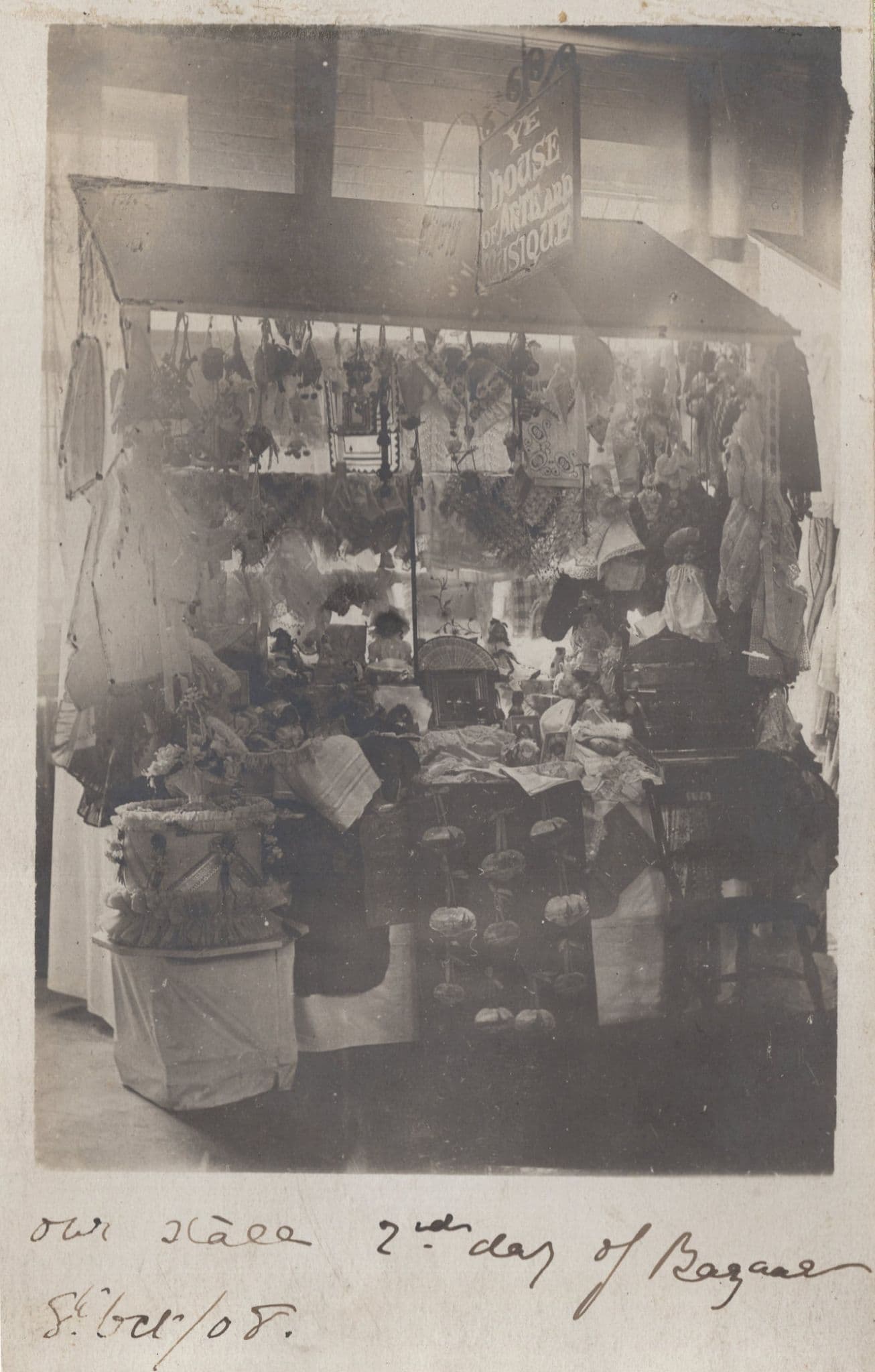Town Hall Fete Bazaar Stall Market Trader Hippy Scarves 1908 Social History Postcard