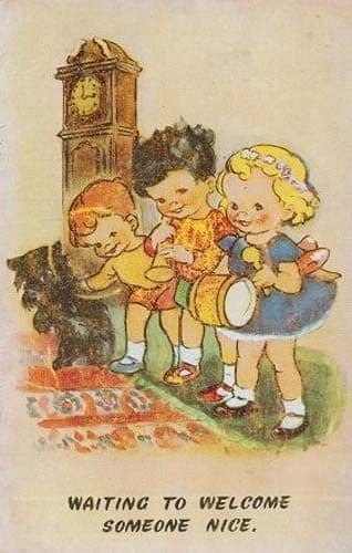 Toy Drum Grandfather Clock Procession Of Children Comic Humour Cute Postcard
