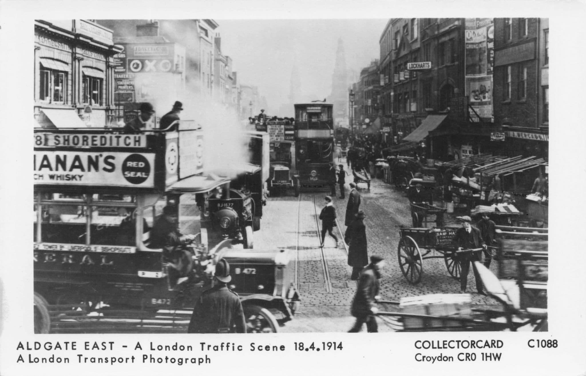 Traffic Chaos at Aldgate East London in WW1 Photo Postcard