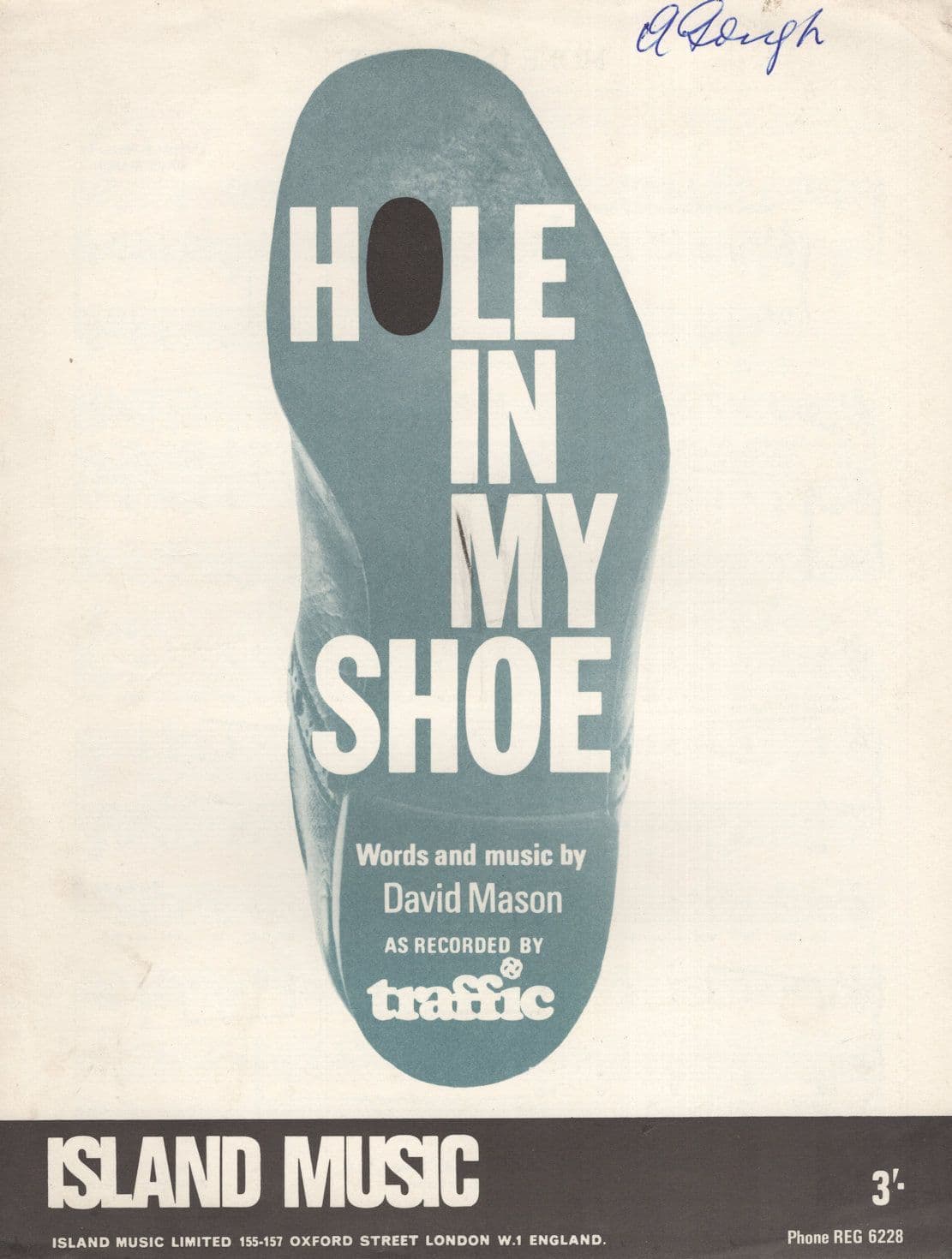 Traffic Hole In My Shoe Island Music 1st Edn UK Rare Sheet Music