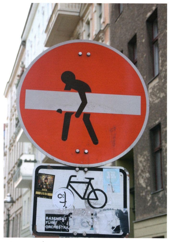 Traffic Road Sign Bicycle Wheel Orchestra German Graffiti Street Art Postcard