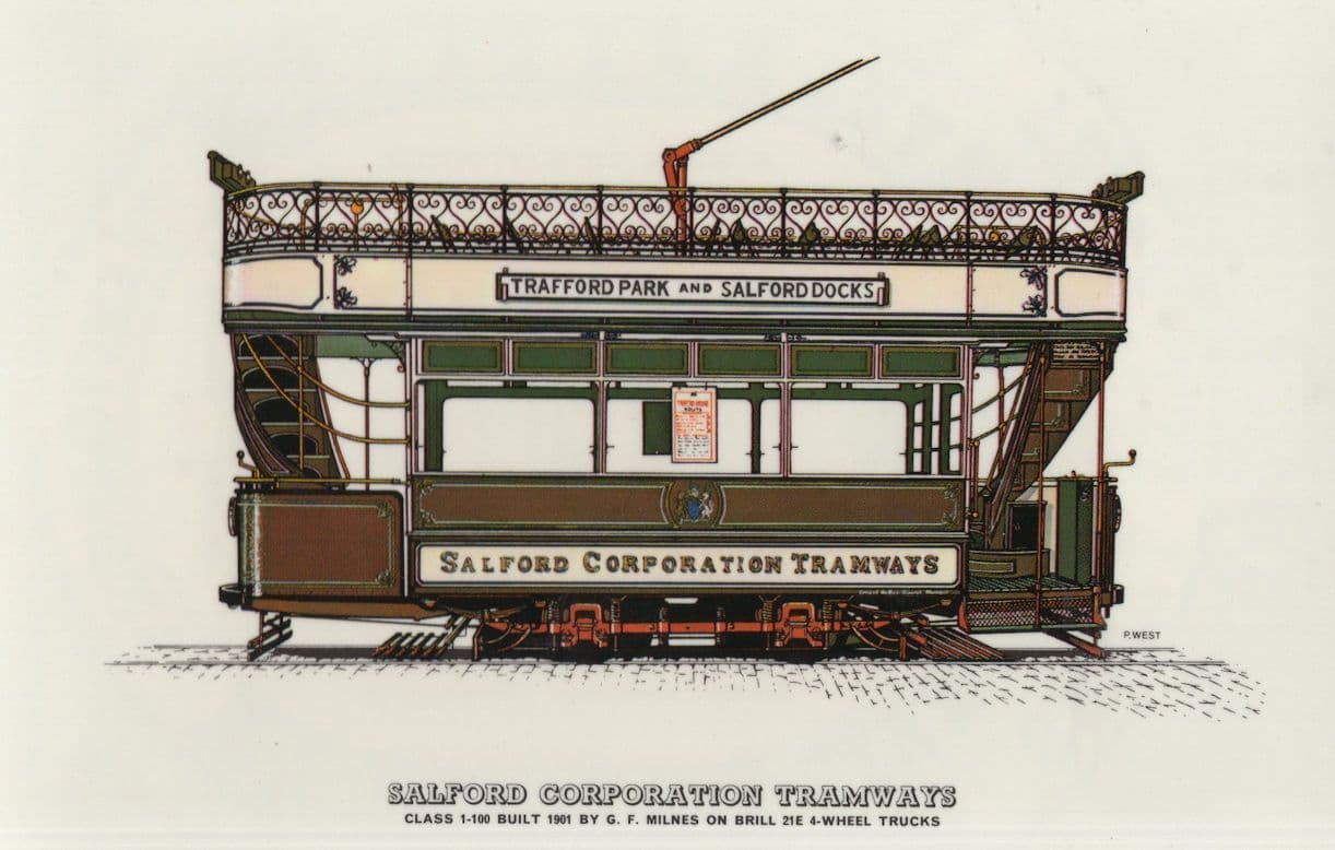 Trafford Park Salford Docks Bus Tram Class 1-100 4 Wheel Truck Postcard