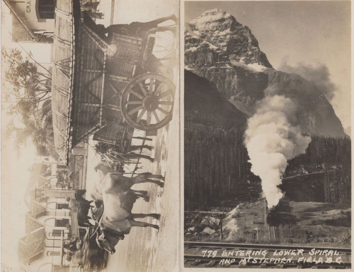 Train Entering Lower Spiral Banff Canada 2x Old Transport Postcard s