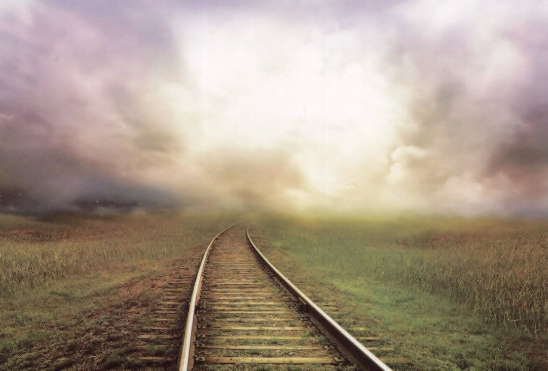 Train Railway Track Of Dream Mist Fog Travel Success German Postcard
