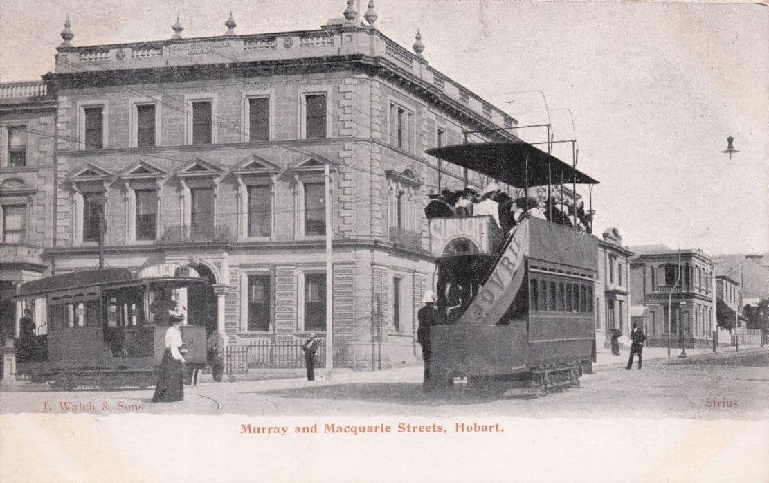Tram at Murray & Macquarie Streets Hobart Australia Old Postcard