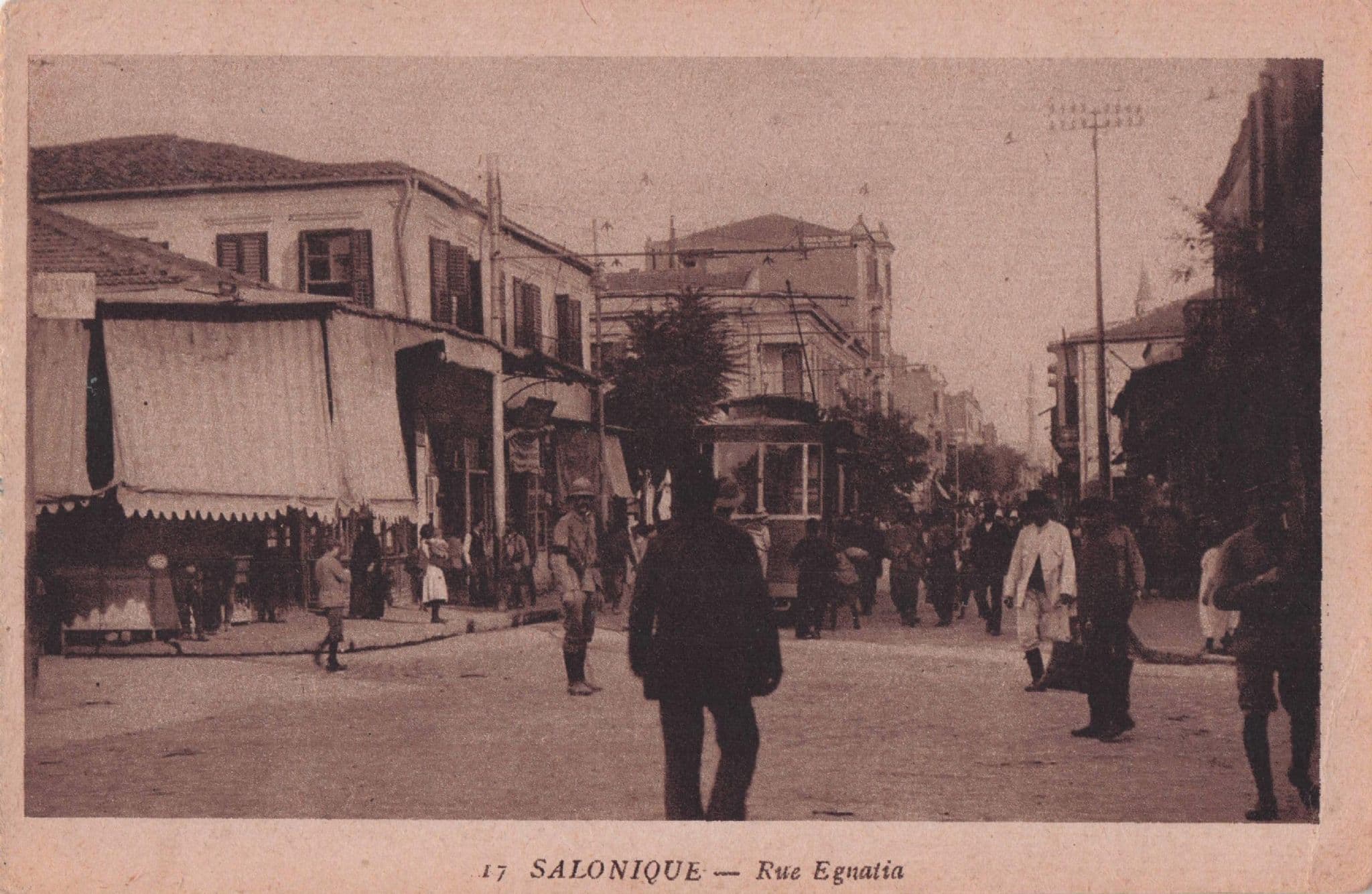 Tram Stuck By Traffic Man Salonique Rue Ignatia Greek Greece Postcard