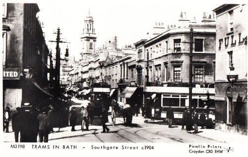 Trams In Southgate Street Bath Post Victorian Tram Horse & Cart Bus Postcard