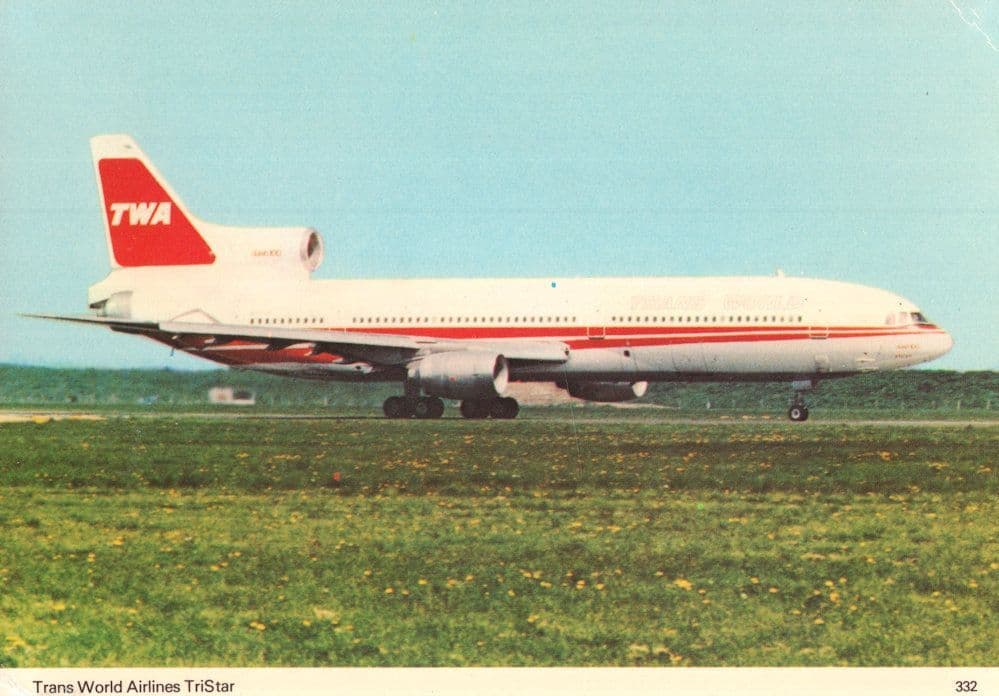 Trans Wood Airline Tristar Plane 1970s Postcard