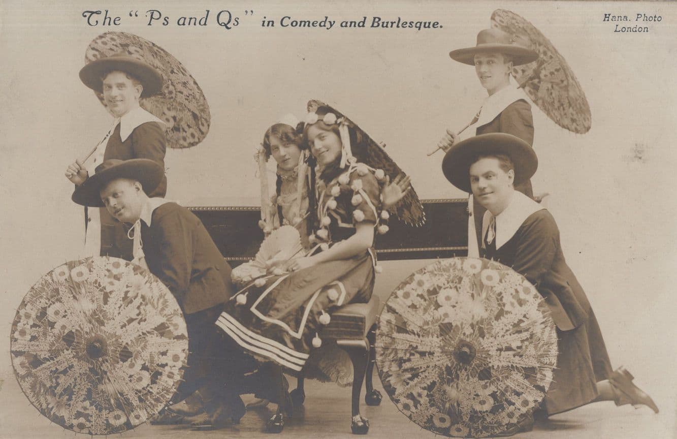 Transvestite Bicycle The P's & Q's In Comedy Burlesque Old London Postcard