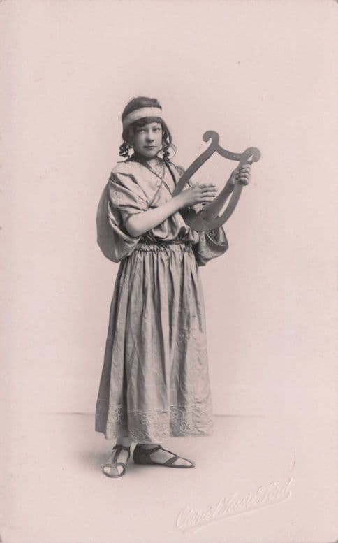 Transvestite Theatre Harp As Cross Dressing Musician 1920s LGBT Postcard