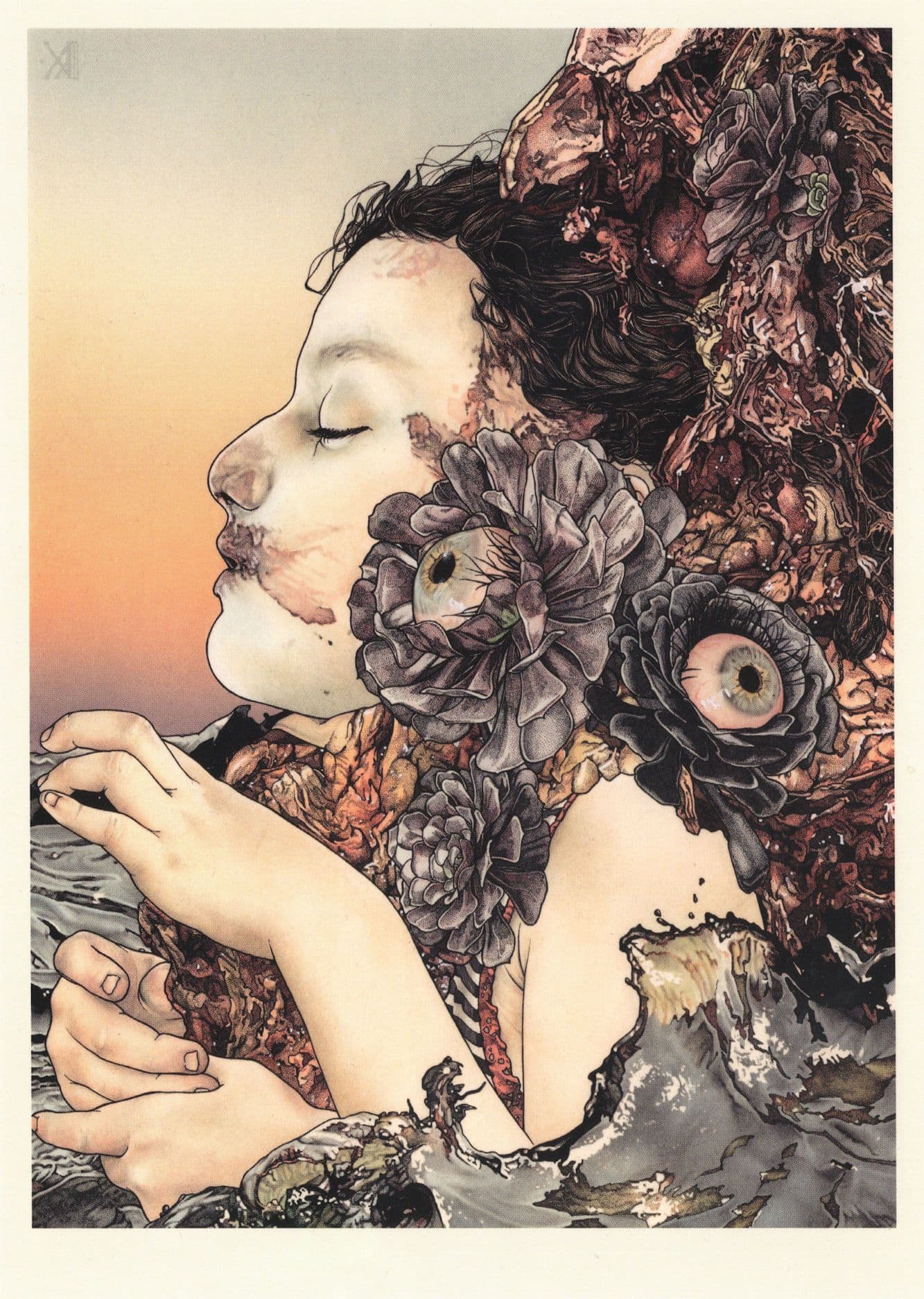Tree Deformed Woman Eyes As Flowers Anatomy Mexico 8x6 Painting Postcard