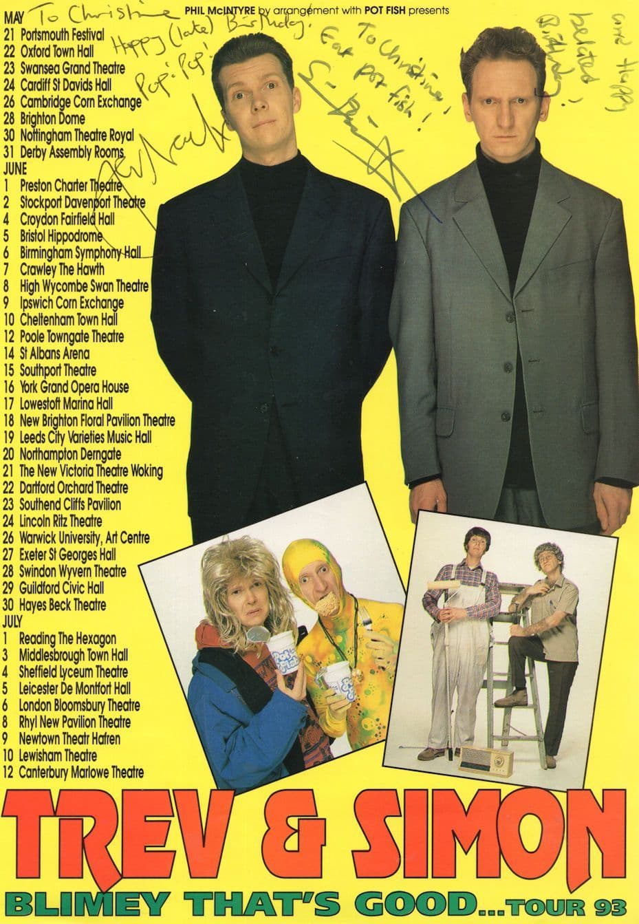 Trev & Simon of Live & Kicking Hand Signed 1993 Theatre Flyer