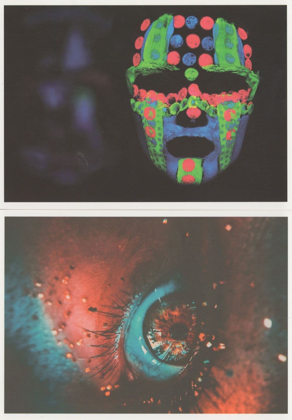Tribal Man Rave Carnival Flourescent Glowing Eye 2x German Postcard s