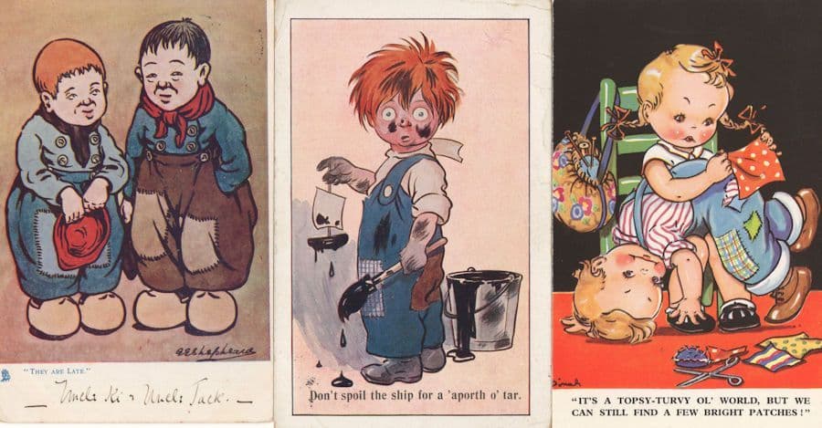 Trouser Patches Children Sewing Fashion 3x Old Comic Postcard s