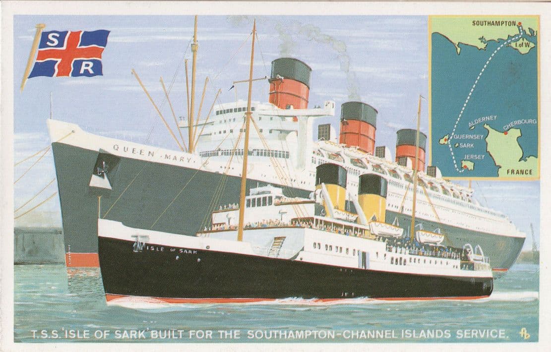 TSS Isle Of Sark Southampton Ship Map Ticket Postcard