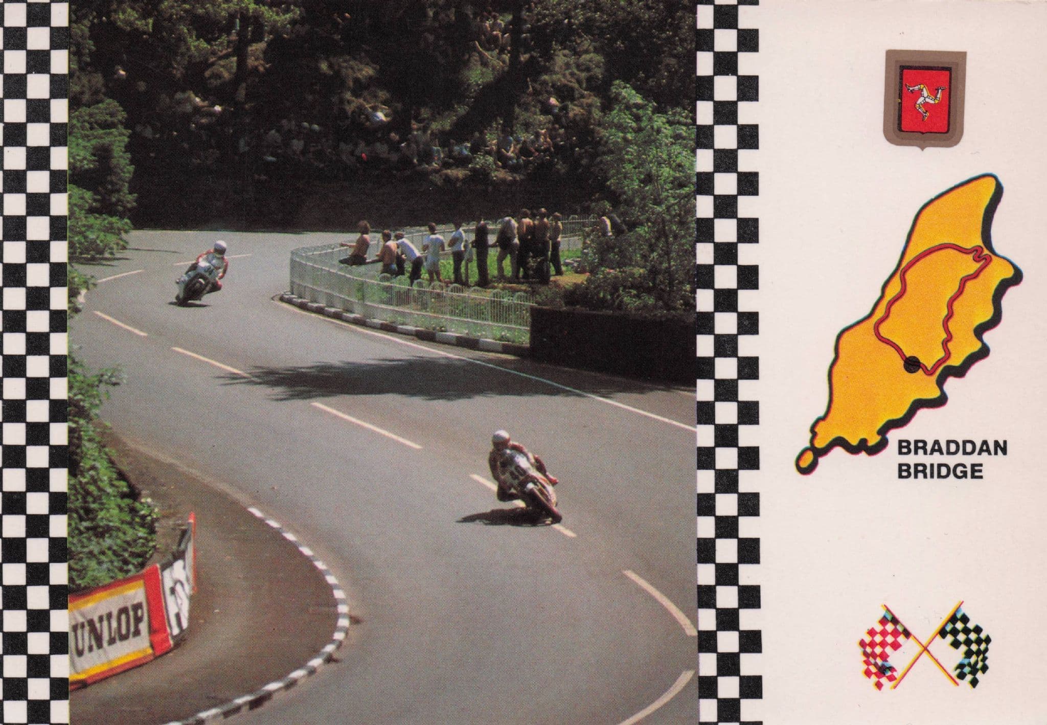 TT Racing At Braddan Bridge Map Isle Of Man Motorcycle Vintage Postcard