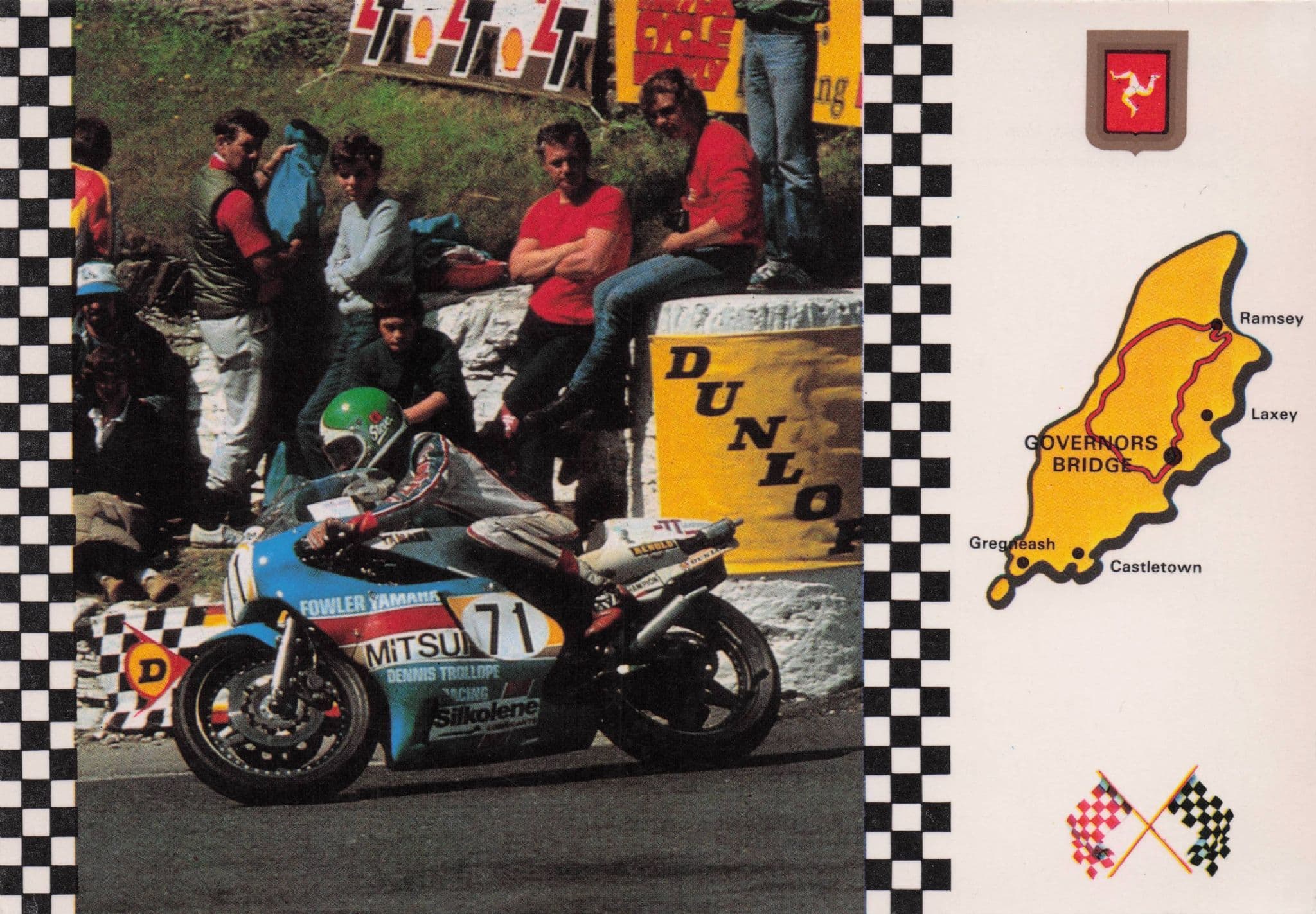TT Racing At Governors Bridge Map Isle Of Man Motorcycle Vintage Postcard