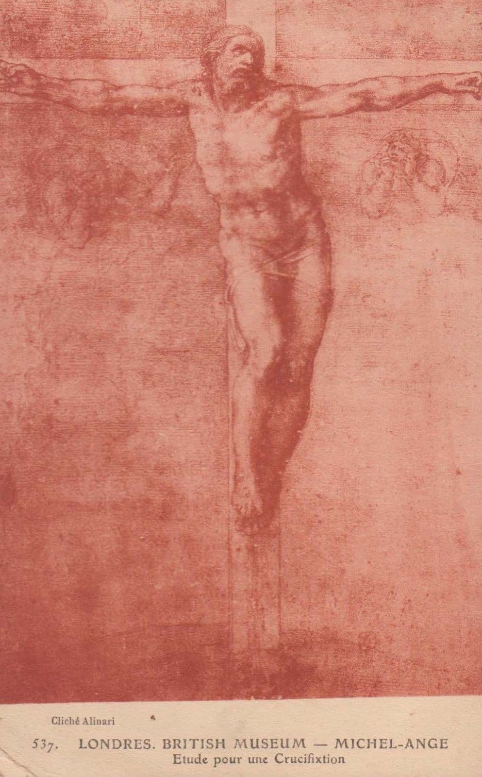 Etude Pour Une Crucifixtion Michel Ange Antique Painting Postcard