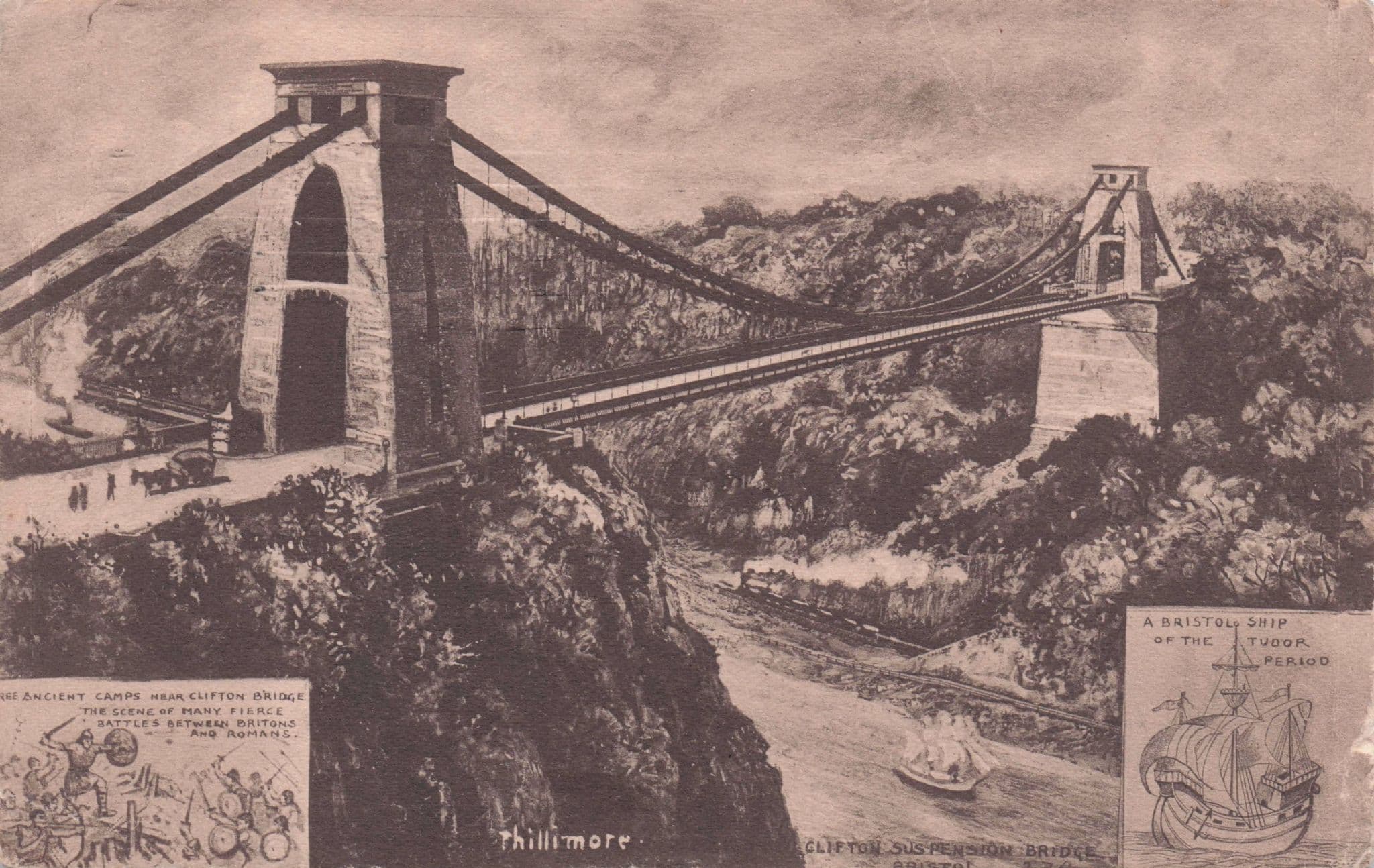 Tudor Ship Roman Battle Clifton Suspension Bridge Notts Phillimore Old Postcard