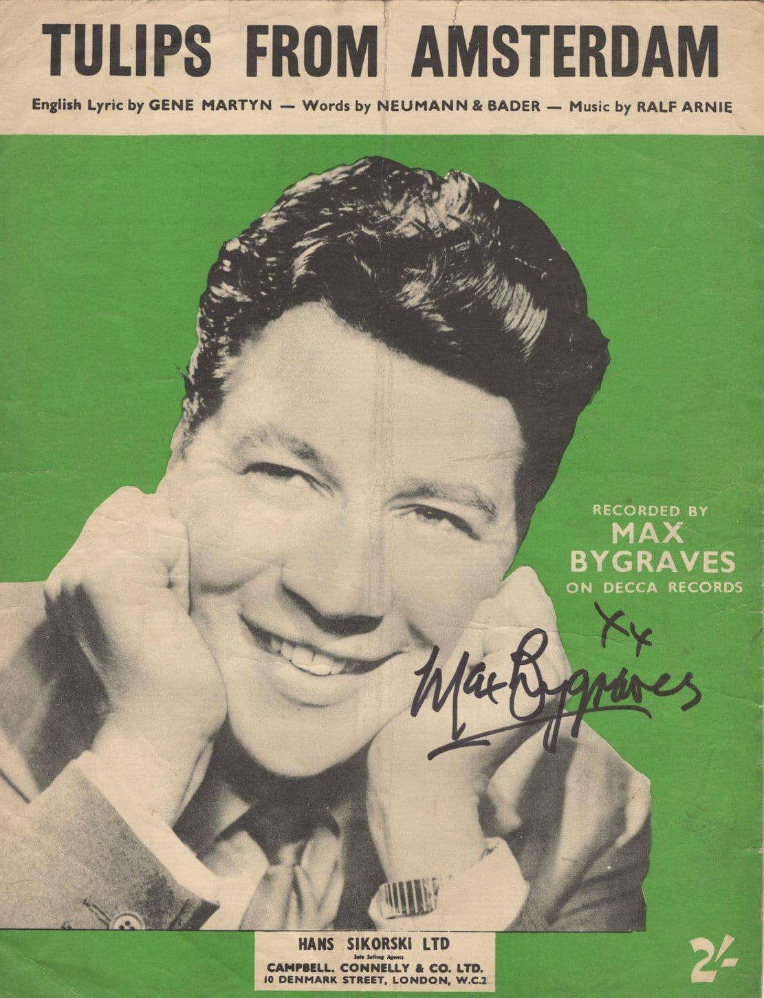 Tulips From Amsterdam Max Bygraves Hand Signed Sheet Music