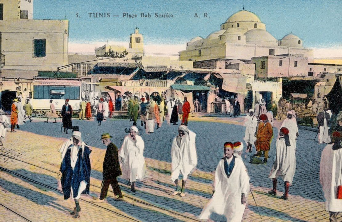 Tunis Africa Place Bab Soulka Smoking Markets Antique Rare Postcard