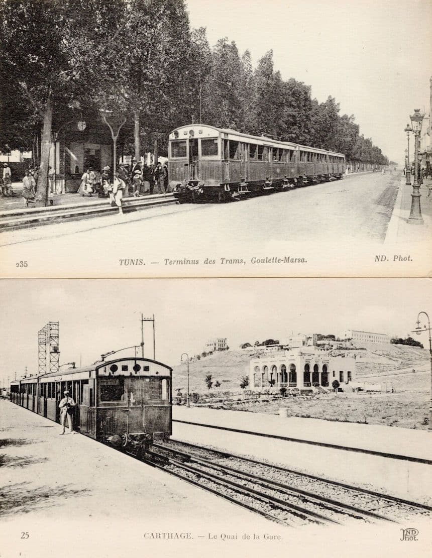 Tunisia Carthage Quai De La Gare Goulette Marsa 2x Old Tram Postcard s