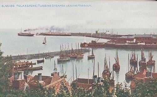 Turbine Ship Steamer Leaving Folkestone Kent Antique Postcard