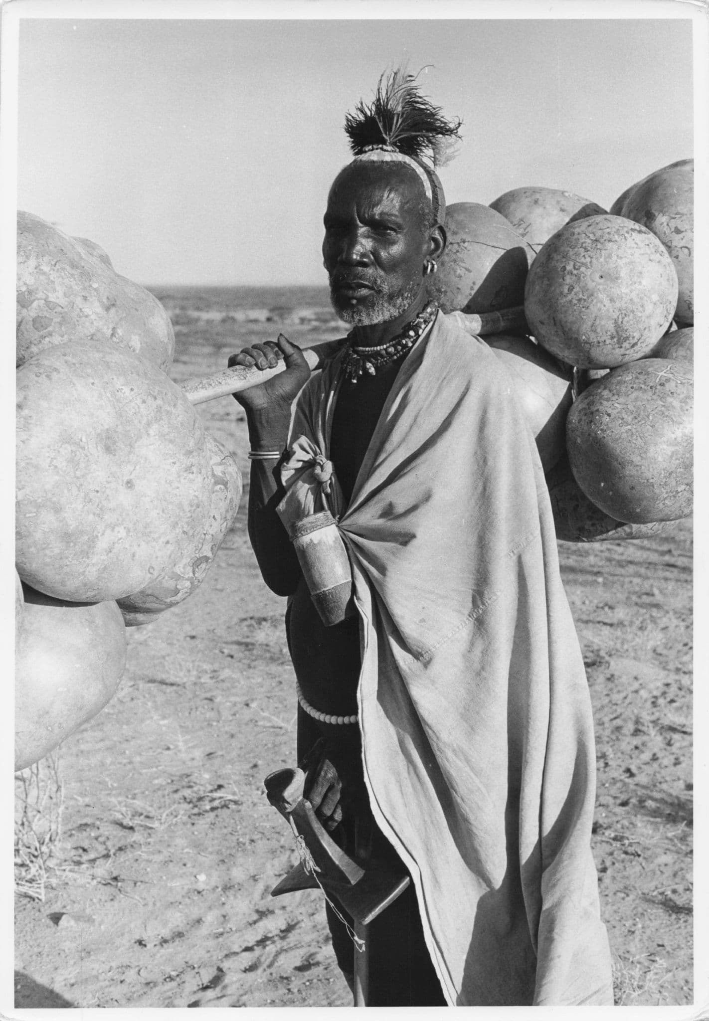 Turkana Man & Gourdes To Carry Lake Water Kenya Africa Press Photo