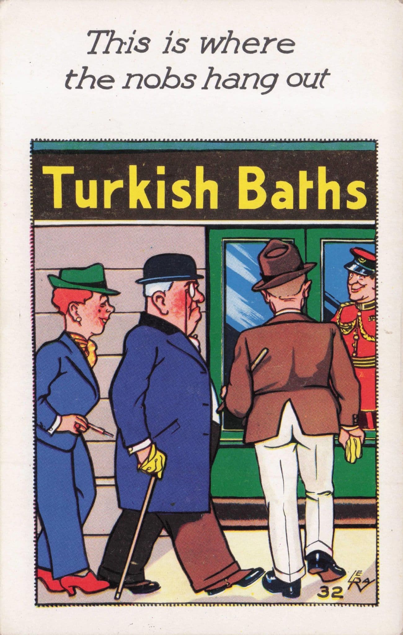 Turkish Baths Attendant Knobs Hangout Old Comic Postcard