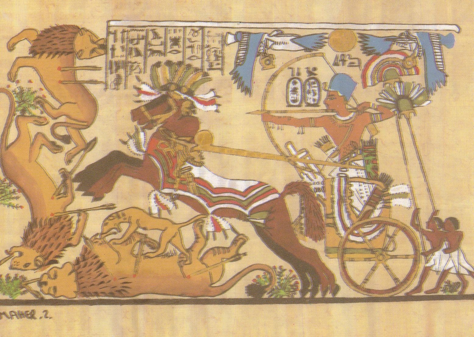 Tutankhamun Hunting The Lion 18th Dynasty Egyptian Postcard